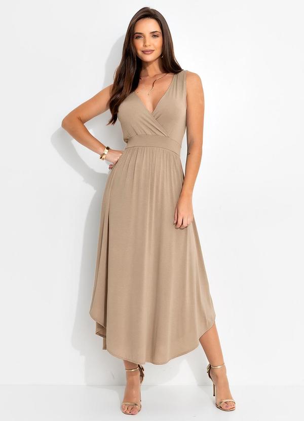 Vestido Bege em Malha de Viscose