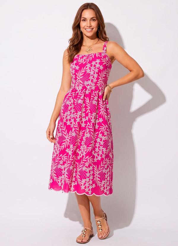 Vista 2 Vestido Bordado Rosa em Tecido Laise Quintess Quintess