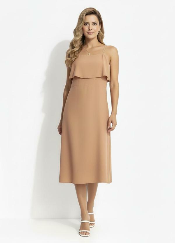 Vestido Camel em Crepe Plano