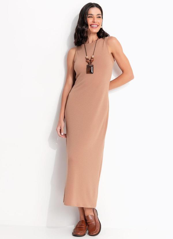 Vestido Camel em Malha Texturizada