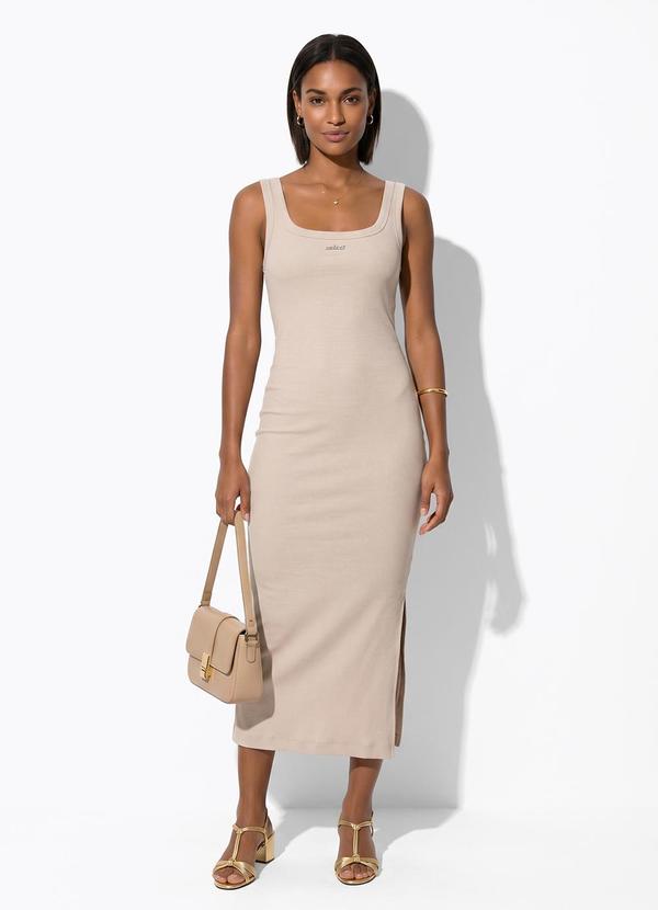 Vestido Canelado Bege