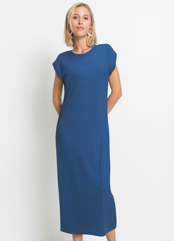 Vestido Canelado Longuete Azul Bic