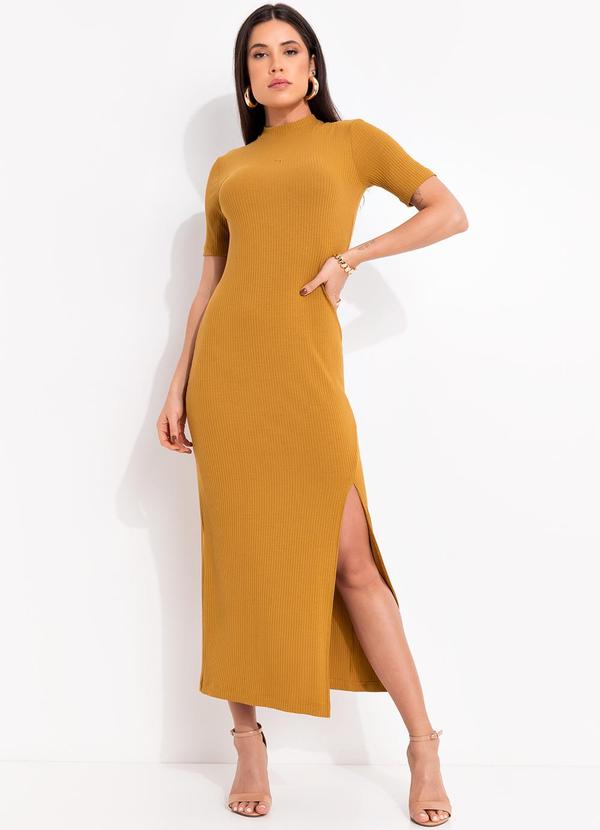 Vestido Canelado Mostarda