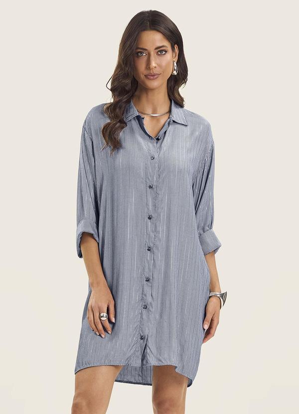 Vestido Chemise Feminino com Botões Azul