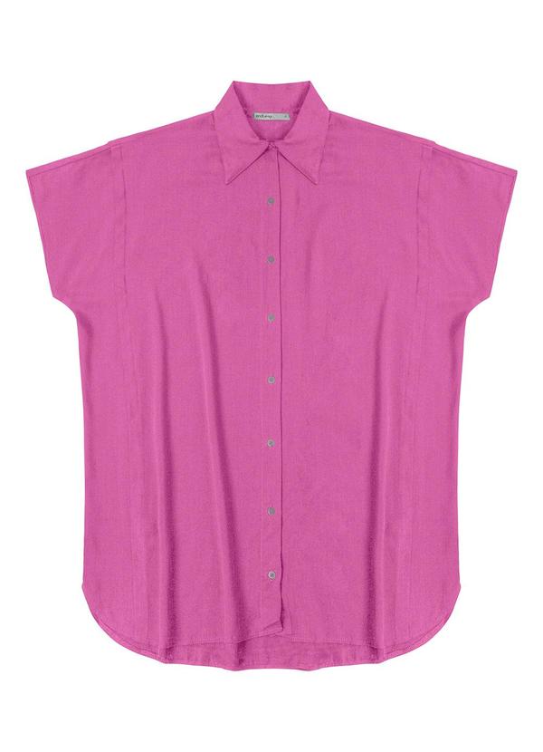 Vestido Chemise Feminino com Gola Rosa