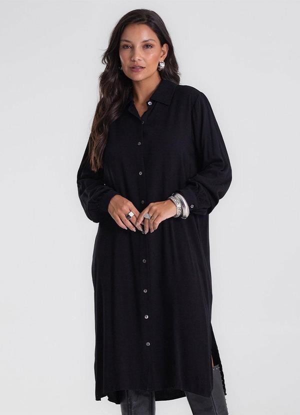 Vestido Chemise Feminino Liso Preto