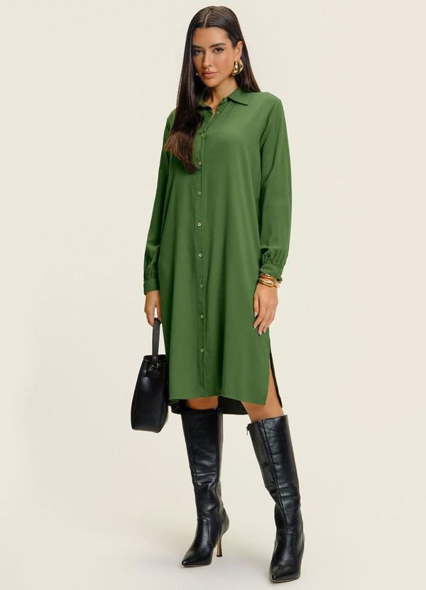 Vestido Chemise Feminino Liso Verde