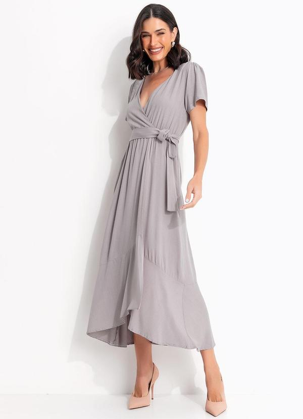 Vestido Cinza Claro em Tecido Fluido