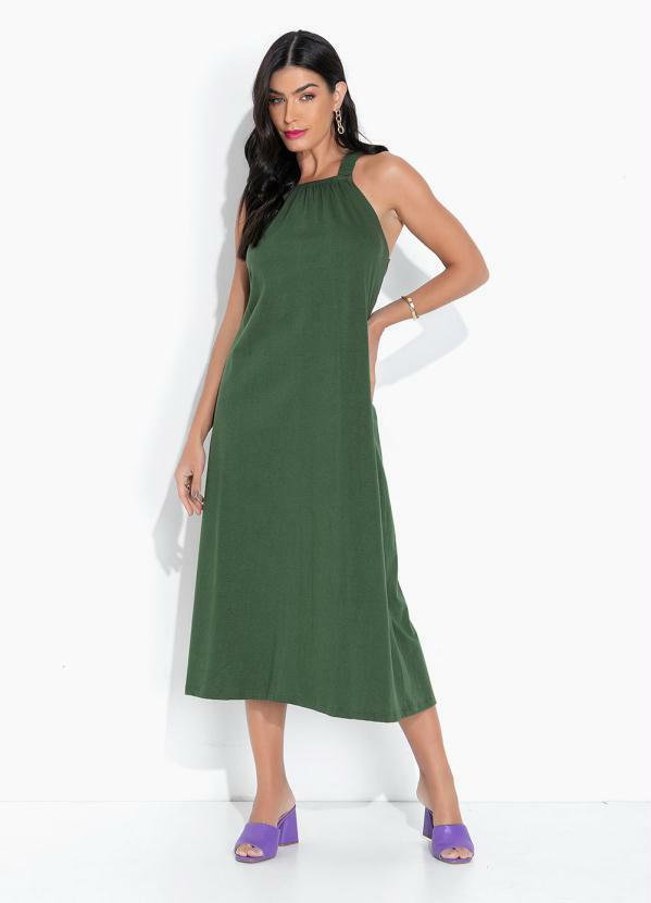 Vestido com Alças Cruzadas Verde Oliva