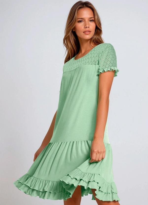 Vestido com Babadinhos e Renda Verde Água