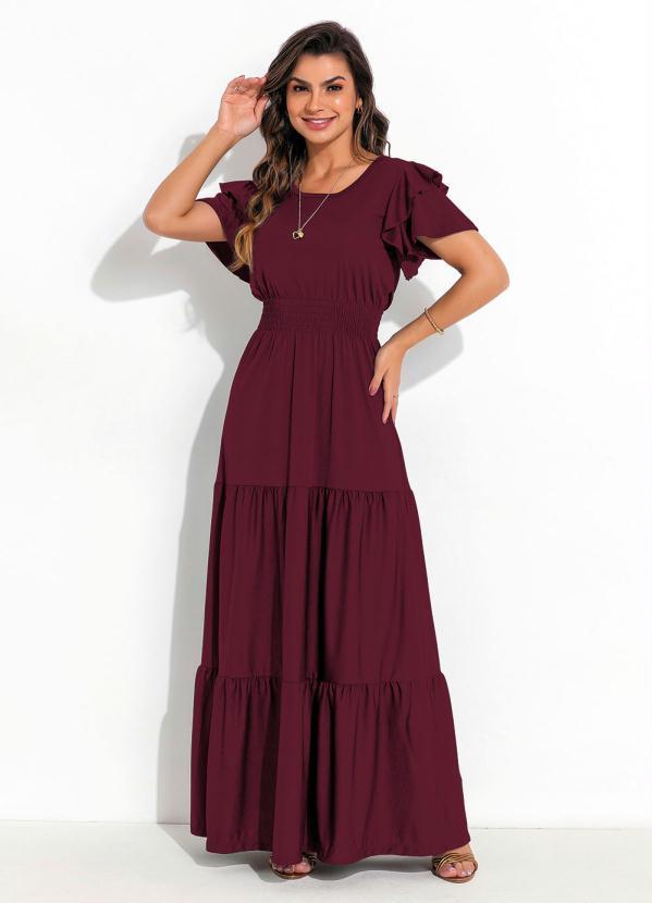 Vestido com Babado Bordô