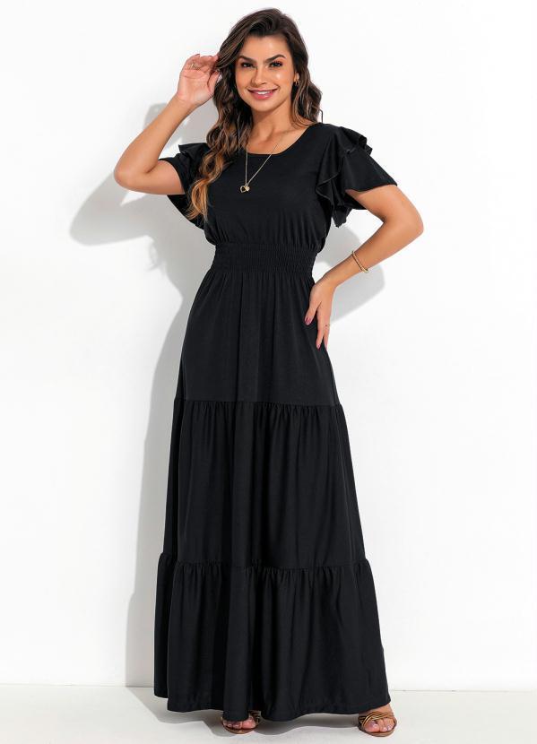 Vista 2 Vestido com Babado Preto Rosalie Rosalie