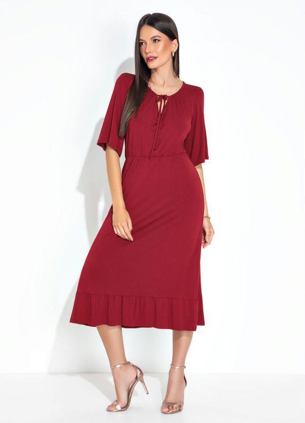 Vestido com Babados Bordô