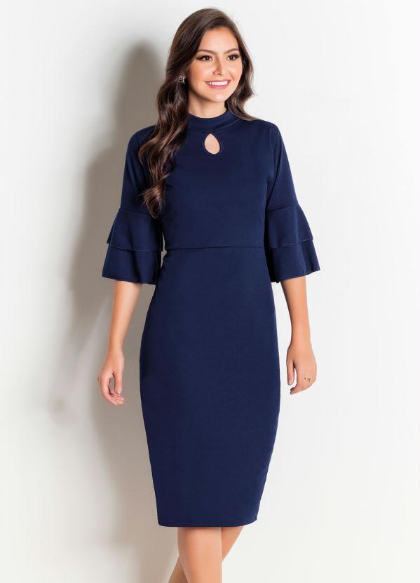 Vestido com Babados nas Mangas Marinho