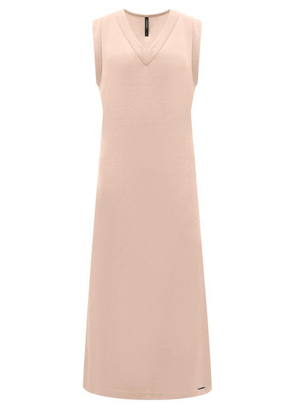 Vista 2 Vestido com Decote em V Midi Chá Tricô Bege Lunender Lunender