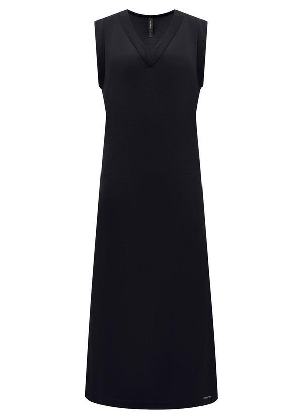 Vista 2 Vestido com Decote em V Midi Chá Tricô Preto Lunender Lunender