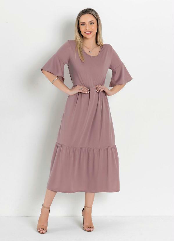 Vestido com Franzido Nude