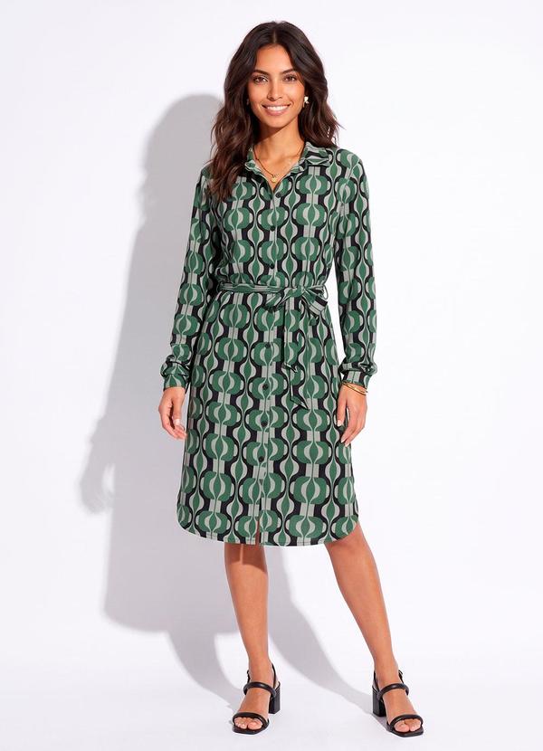 Vestido com Mangas Longas Abstrato Verde