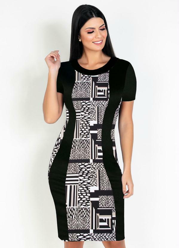 Vestido com Recortes Mix Preta