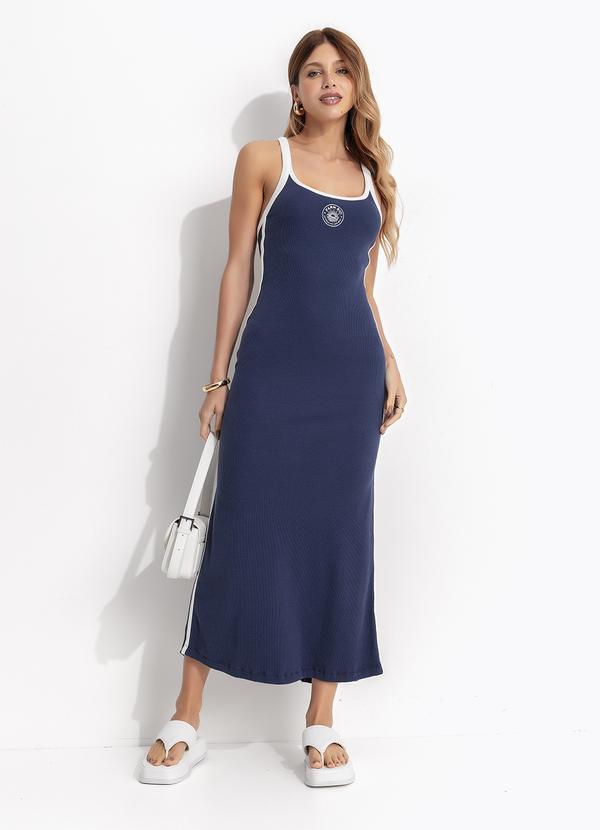 Vestido Cropped Alça Bicolor Azul