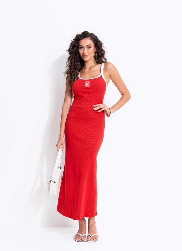 Vestido Cropped Alça Bicolor Vermelho