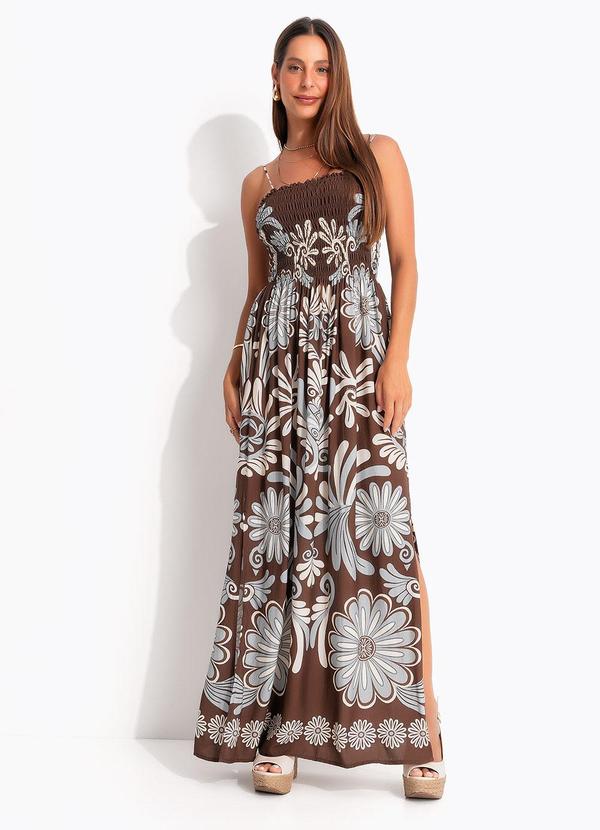 Vestido Cropped Coletânea Tropical Marrom