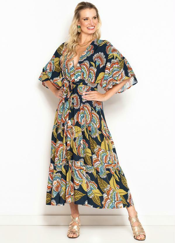 Vestido Cropped de Viscose Floral Espectro Estampado