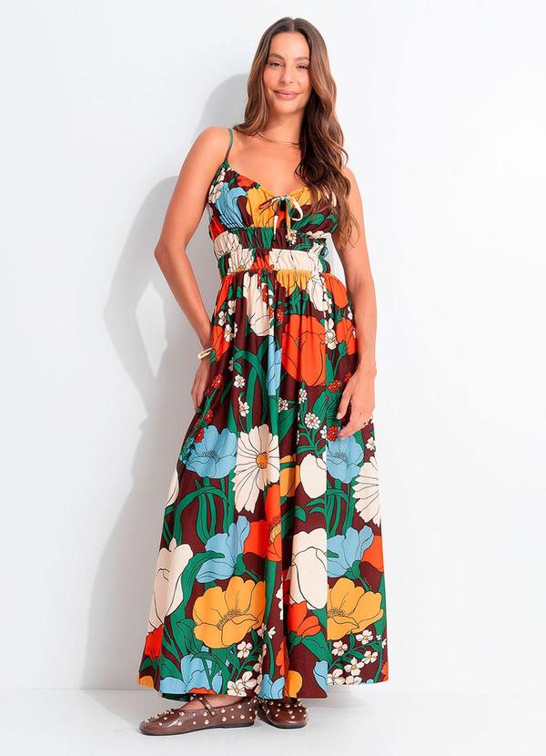 Vestido Cropped Floral Bucólico Marrom