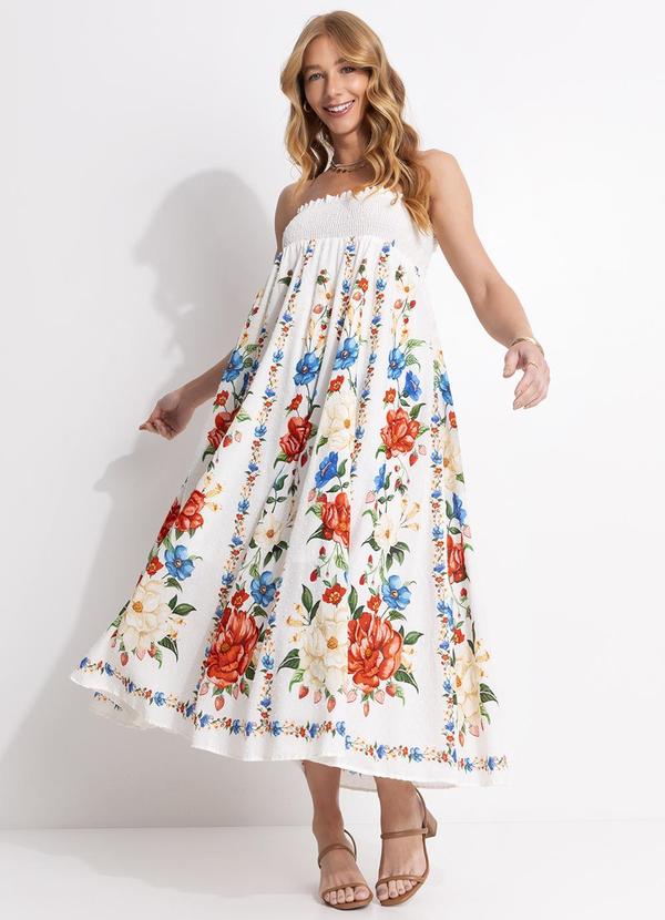 Vista 2 Vestido Cropped Floral Mariana Off White FARM FARM