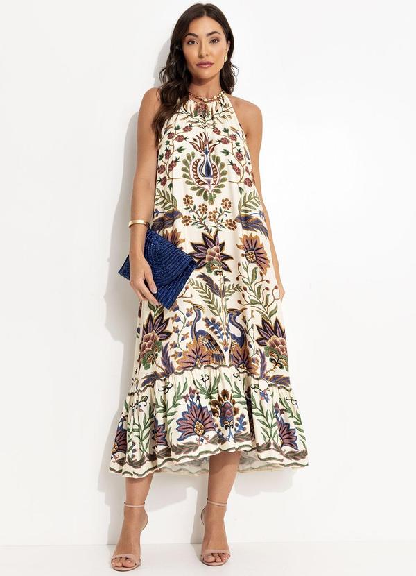 Vista 2 Vestido Cropped Jardim Maravilhoso Bege FARM FARM