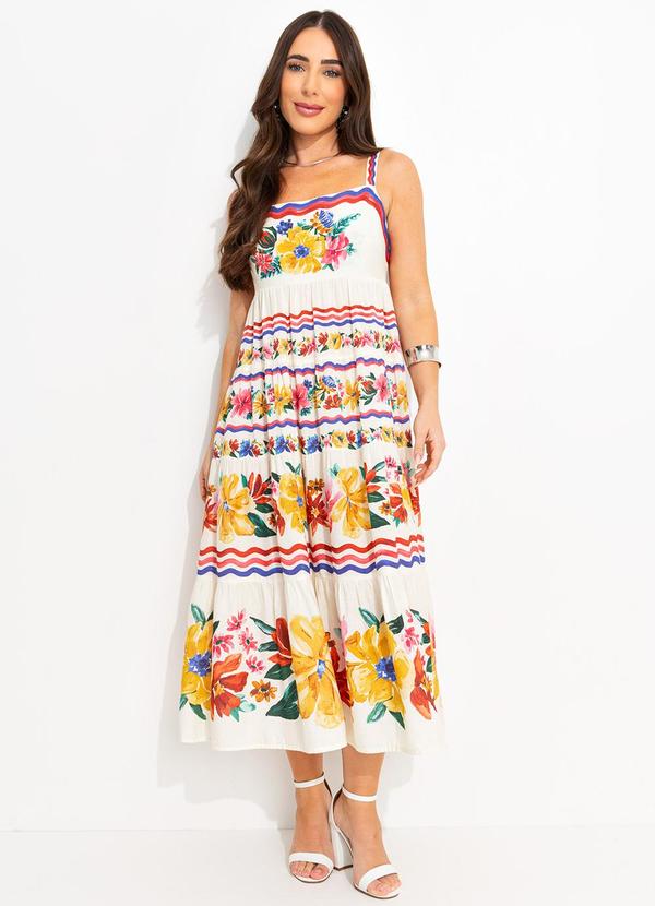 Vista 2 Vestido Cropped Lenço Floraline Off White FARM FARM