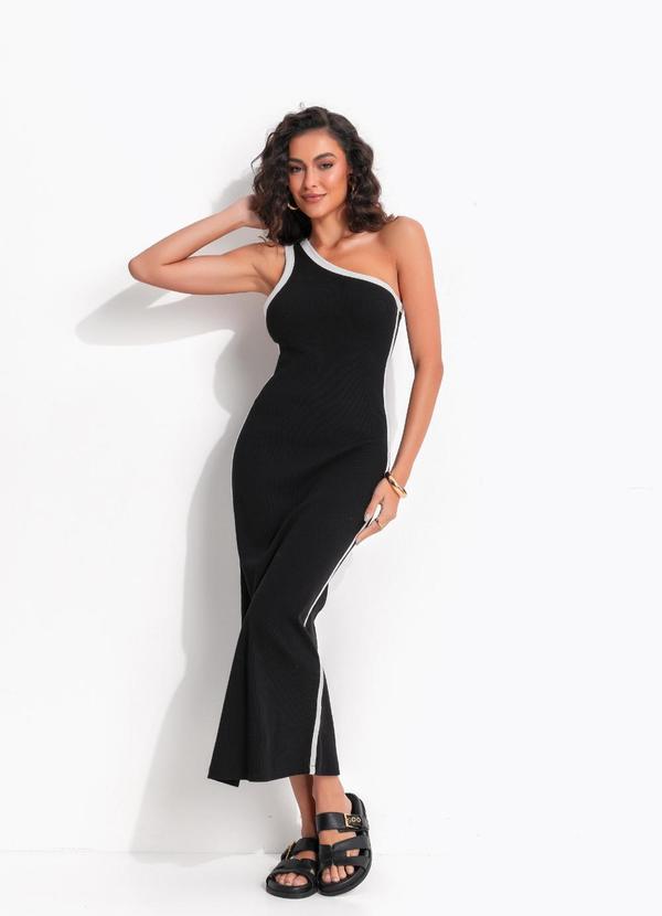 Vestido Cropped Ombro Só Bicolor Preto