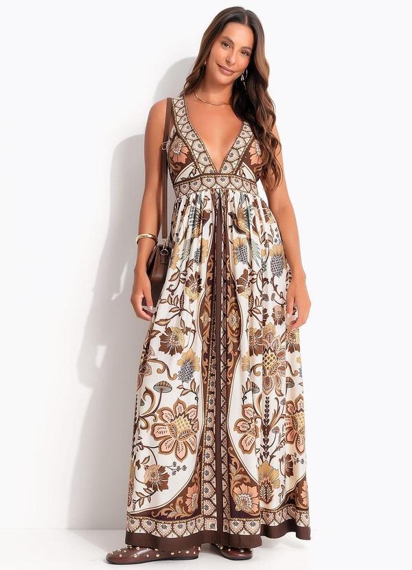 Vestido Cropped Romance de Pássaro Marrom