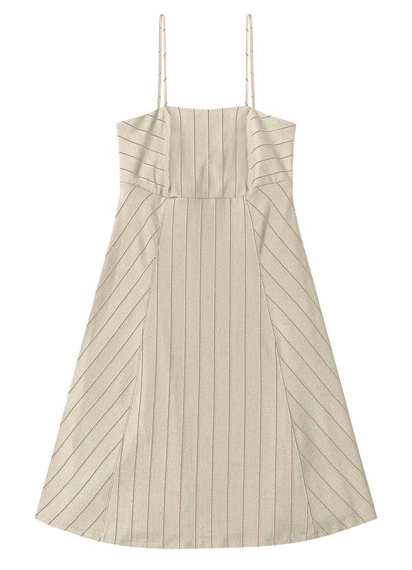Vestido Curto de Alças Decote Quadrado Bege