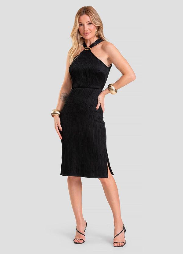 Vestido Curto Feminino Texturizado FluÃdo Preto