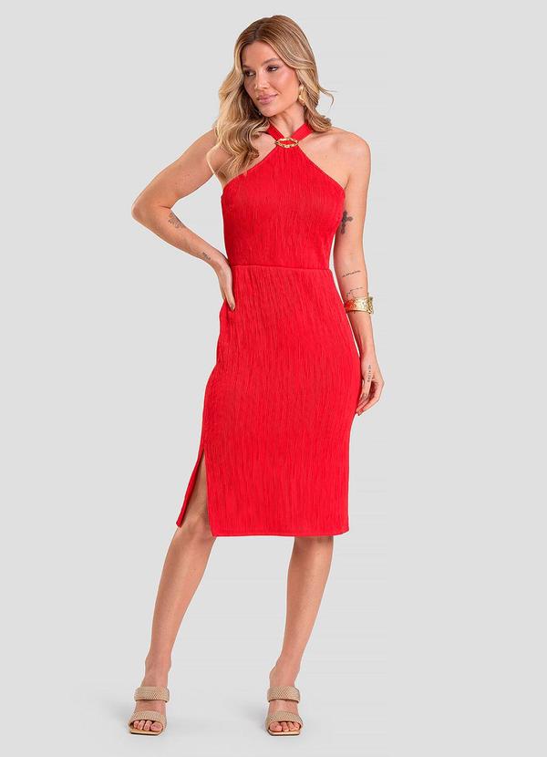 Vista 2 Vestido Curto Texturizado Fluído Vermelho Dianna Dianna