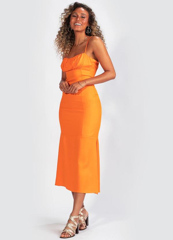 Vestido de Alça em Viscose Laranja