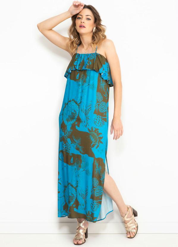 Vestido de Viscose Estampado Azul