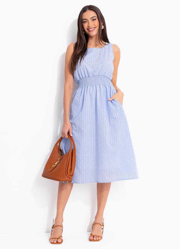 Vestido Devorê Azul em com Poliéster e Algodão