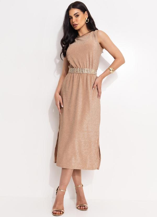 Vestido Dourado em Malha com Lurex