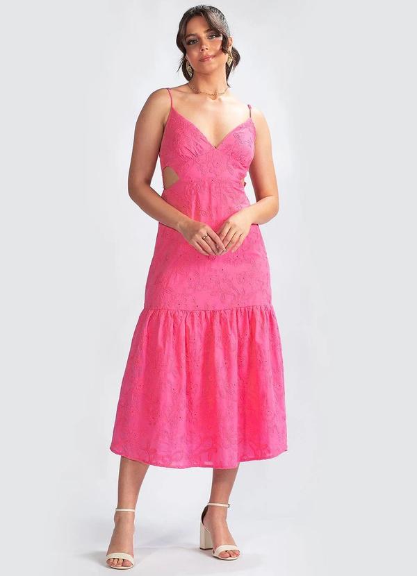 Vista 2 Vestido em Tecido Plano Bordado Rosa Colcci Colcci