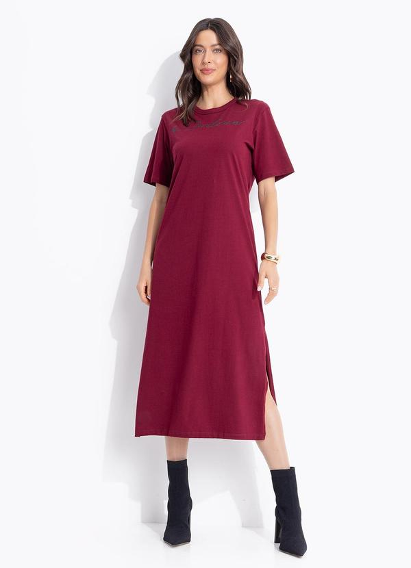 Vestido Estampado com Aplicação Vermelho