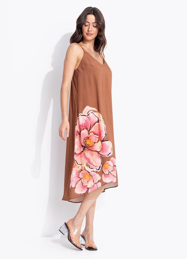 Vestido Estampado em Viscose Marrom