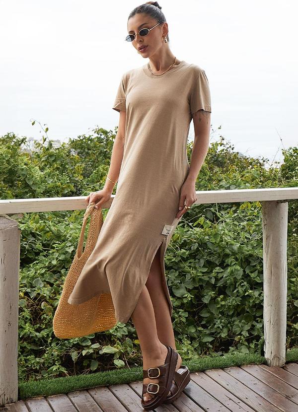 Vestido Estonado Midi Bege