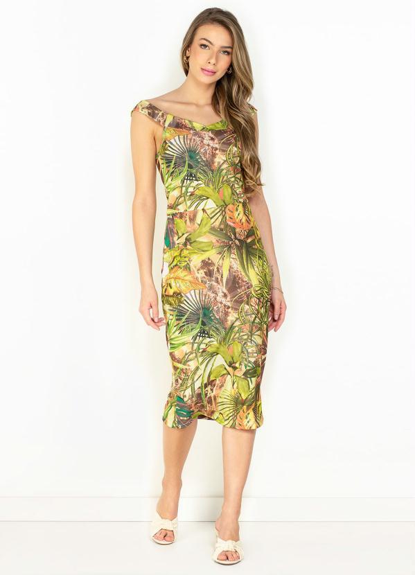 Vista 2 Vestido Étnica com Decote Ombro a Ombro Moda Pop Moda Pop