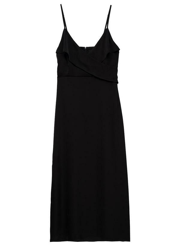 Vestido Evasê MÃdi em Cetim Preto