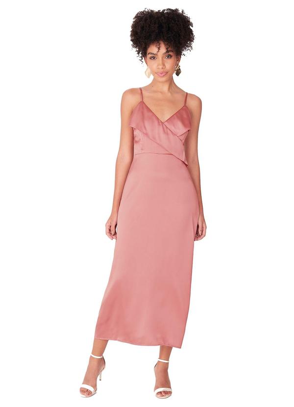 Vestido Evasê Mídi em Cetim Rosê