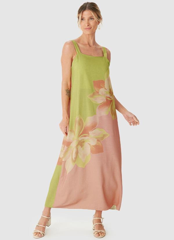Vista 2 Vestido Evasê Mídi Tropical Verde Malwee Malwee