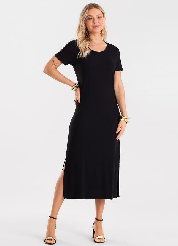 Vestido Feminino Básico Midi em Ribana Preto