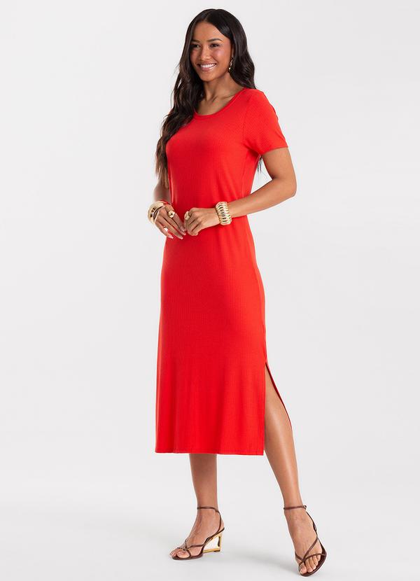 Vestido Feminino Básico Midi em Ribana Vermelho